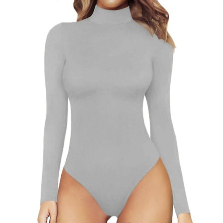 Mock Turtle Neck Langermet Topper Bodysuit Jumpsuit for Kvinner