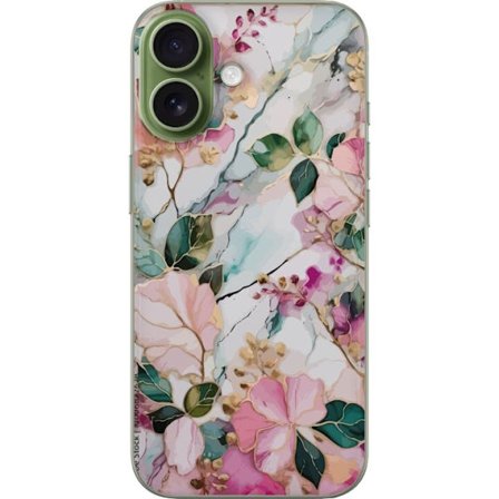 Kompatibel Mobilcover til Apple iPhone 17 Abstrakt marmormønster med blomster, blade og gyldne detaljer i bløde pastelfarver