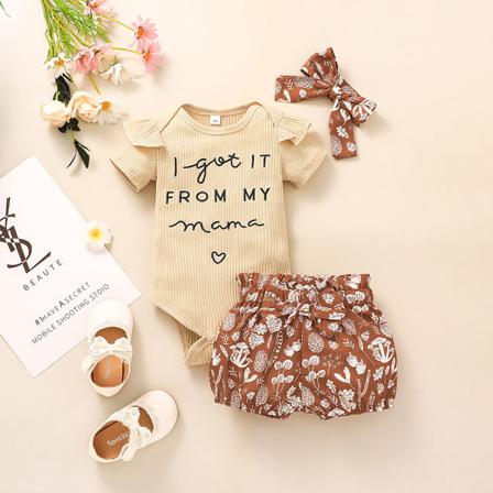 3st Baby Girls Summer Sets Fly Sleeve Stickat Letter Romper Toppar