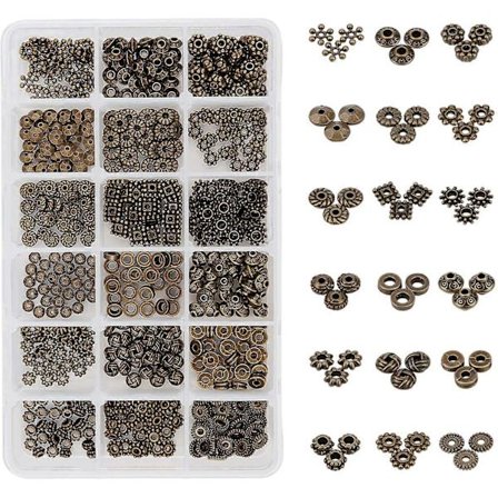 18 Stiler Spacer Perler 540 stk Antikk Bronse Tibetansk Legering Smykker Perler Bicone Blomst Metall Spacere for Armbånd Halskjede Smykkefremstilling 