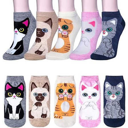 5 par ankelstrømper til damer Søde dyr Kat Hund Sjove bomuldsstrømper Damestrømper til kvinder Piger Gaver
