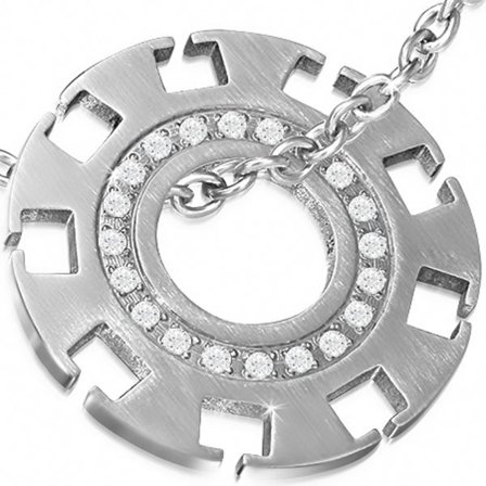 Rostfritt Stål Pave-Set Fancy Circle Hängsmycke w / CZ