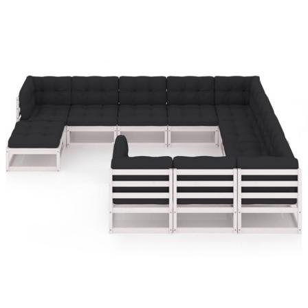 Vidaxl Loungegrupp Med Dynor 11 Delar Vit Massiv Furu Vit