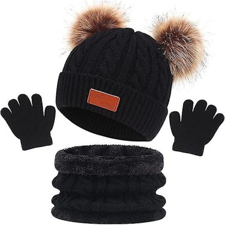 Varm Halsduk, Vantar och Hatt Set för Barn (nior), Barn Vinter Stickad Halsvärmare Baby Vantar Hatt, Vintertillbehör Set 3-Delar 1-6 År