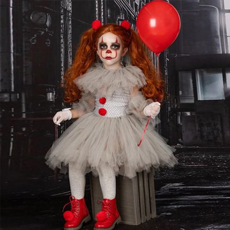 Clown Dräkt Barn Mesh Prinsessklänning Flickor Klänning Kostym Jul Halloween XXL (140cm-160cm){ROG}