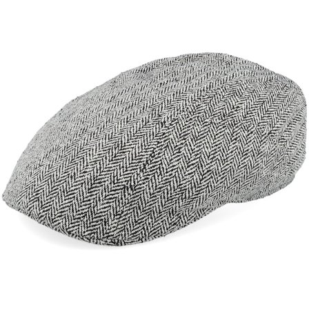Stetson - Schwarz Flatcap Cap - Driver Silk Black Herringbone Flat Cap @ Hatstore
