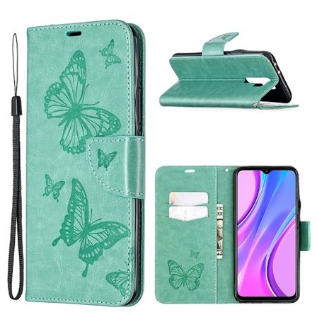 Butterfly läder Xiaomi Redmi 9 fodral - Grön