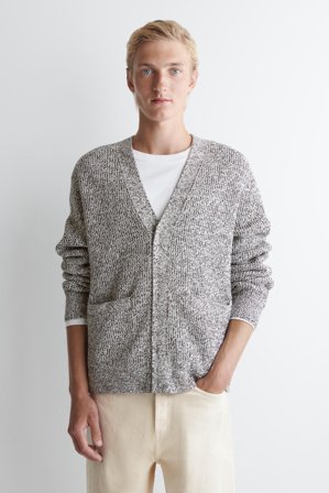 COS Men's Flecked V Neck Zip Up Cardigan Sweater in Brown
