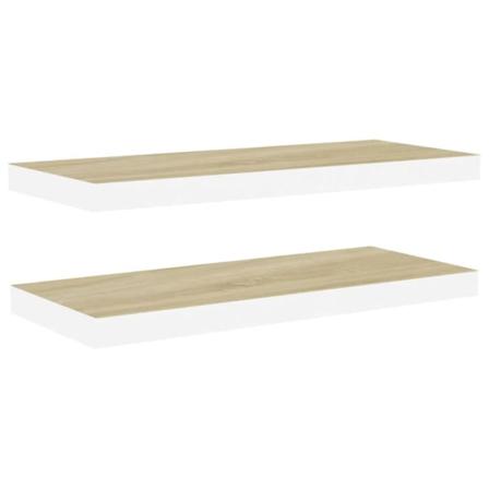 Vidaxl Svävande Vägghyllor 2 St Ek Och Vit 80x23,5x3,8 Cm Mdf Brun