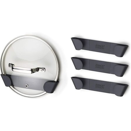 Sats med 4 lockhållare för grytor och stekpannor Självhäftande väggmontering, lämplig för lock upp till 24 cm