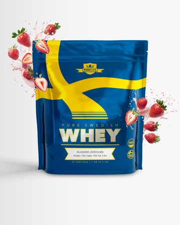 2 x Myseprotein – PureSwe Whey, 1 kg, Klassisk Jordbær – Whey protein, Proteinpulver