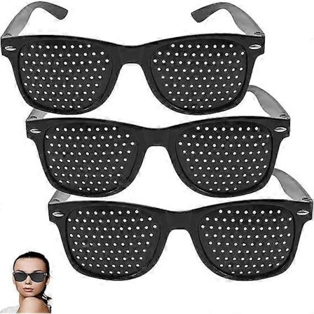 3-pak Pinhole Briller til Forbedring af Synet, Unisex Synsstyrkende Pinhole Briller Sort