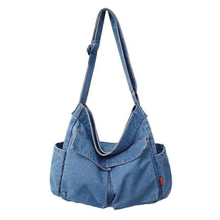 Skulderveske i denim, avslappet stil, lett, retro, reiseveske, shopper, crossbody-veske for tenåringsjenter og kvinner