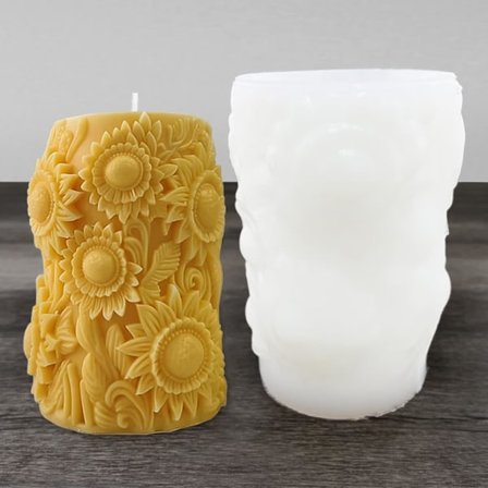 Blomster Sylinder Lysformer Solsikke Pilar Tykke Silikonformer for Lyslaging Såper Resin Leire Hjem Dekor Håndverk DIY