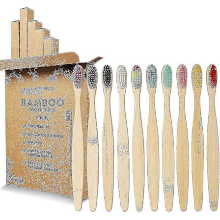 Miljøvenlig bambus tandbørste, bambus tandbørste, bløde børstehår, 7 tandbørster, 10 tandbørster, emballage bambus tandbørster.