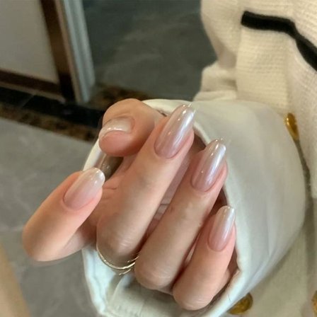 10 stk. Genanvendelige kunstige negle Gentle Hailey Biebers perlegradient håndlavet neglekunst, medium oval form m