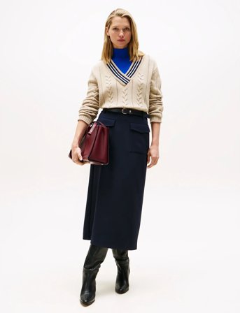 Tommy Hilfiger Punto Tailored Midi Skirt - Navy - 42