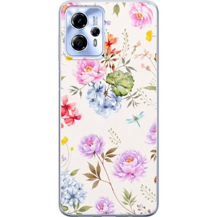 Kompatibel Mobilcover til Motorola Motorola Moto G13 Blomstret mønster med håndmalede blomster, sommerfugle og insekter i romantisk skandinavisk sti