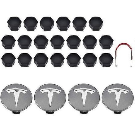 Tesla 3 Y S X Hjulkapselsett Senterkopp Nav Mutterdeksel Rød Grå Med 4 Senterkopper 20 Mutterdeksler