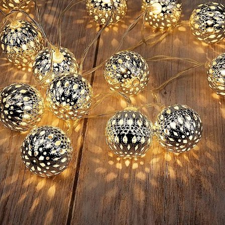 20 LED Silver Ball String Lights 3m Batteridriven Varm Vit M