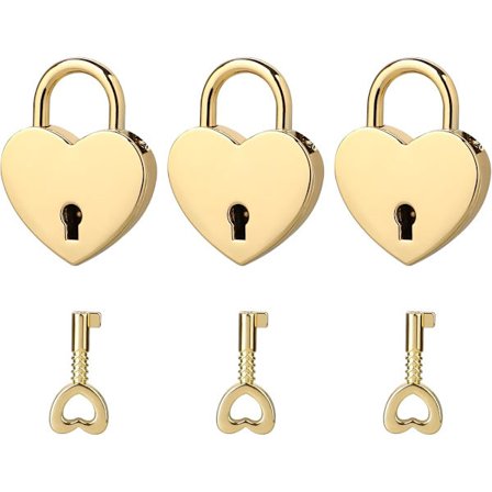 3-pak Mini hjerteformet hængelås med nøgle, hjertelås til notesbog, lille metallås i guld til halskæde, dagbog, smykkeskrin, opbevaringsboks
