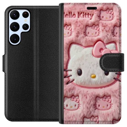 Kompatibel Tegnebogsetui til Samsung Galaxy S24 Ultra Hello Kitty lyserød fluffy baggrund med ikonisk ansigt og kawaii-æstetik