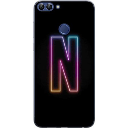 Yhteensopiva Puhelinkuori Huawei Huawei P smart Minimalistinen neonkirjain N värinvaihtuvassa valossa mustaa taustaa vasten