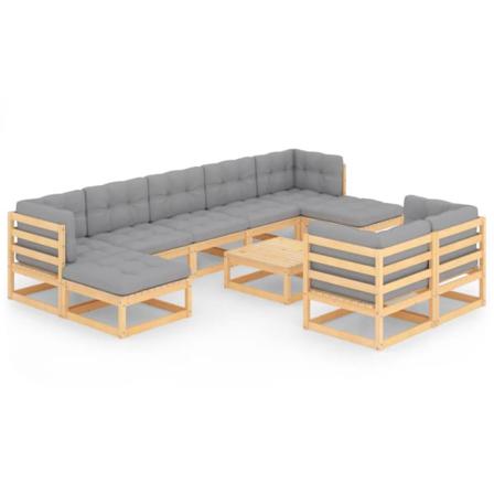 Vidaxl Loungegrupp Med Dynor 10 Delar Massiv Furu Grå