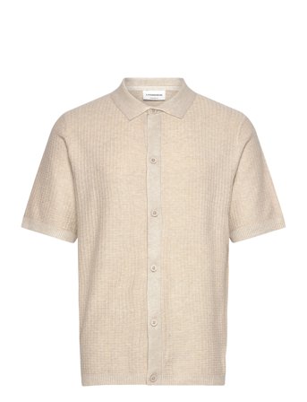 Lindbergh Knitted S/S Polo Cardigan - Beige - XXL