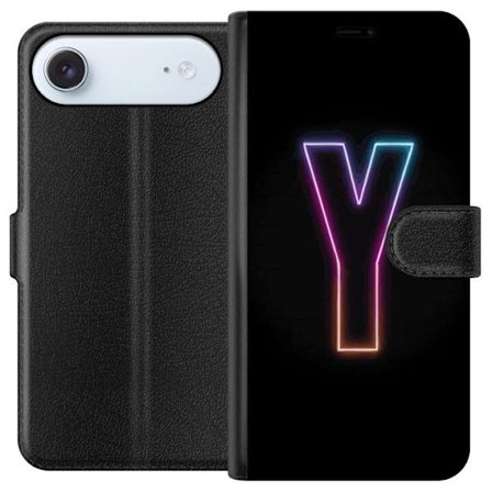Yhteensopiva Lompakkokotelo Apple Apple iPhone 17 Air Minimalistinen neonkirjain Y värinvaihtuvassa valossa mustaa taustaa vasten