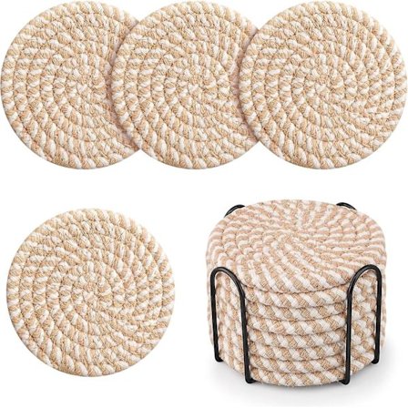 8 st dryckesunderlägg med hållare, bomullsunderlägg för bordsskydd, heminredning, glas, koppar