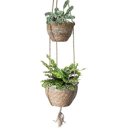 Hengende Halm Planter 2-trinns Kurv Vevd Dekorativ
