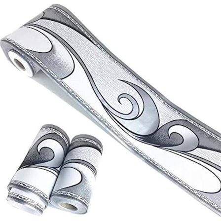 Itseliimautuva seinäraja, koristeellinen seinätarra aaltokuvioilla hopeanharmaa, PVC-jalkalistatarra 10cm x 10m