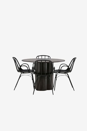 Venture Home - Spisegruppe Olivia med 4 stole Dyrön - Sort - Spisebordssæt 4 personer - Fra Homeroom