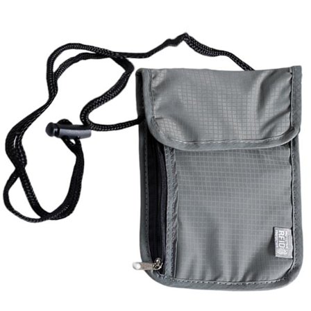 Sikker rejse: Forstærket syning rejsepose, RFID-blokerende halspung med tyveriforsikring, grå (justerbar halsrem)