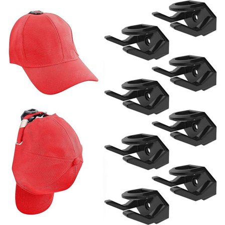 Kasket Rack Sæt med 8 - Vægmonteret Hat Holder med Skruer og Tape - Dobbelt Hængende Kasket Organizer - Sort