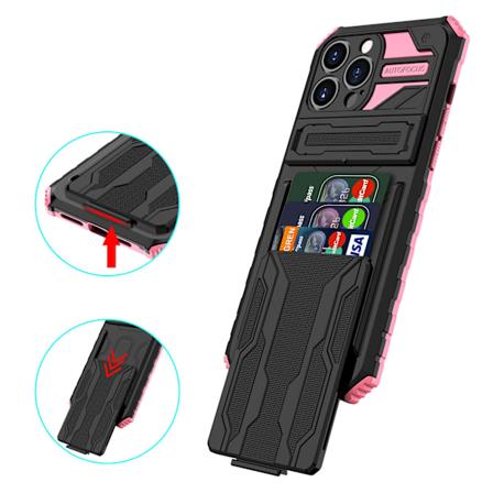 Premium Skyddsskal Fodral med Ställ och Plånbok för iPhone 14 Pr Rosa