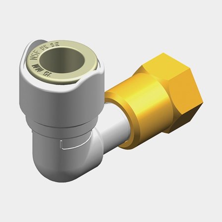 Whale Elbow Adaptor, plastic / brass, Whale Quick Connect 15 mm (WS15) (female) to 1/2" G (BSP) (female), white / brass-coloured, 2-pack