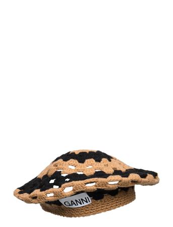 Lambswool Crochet Beret - Striped Accessories Headwear Beanies Multi/mønstret Ganni