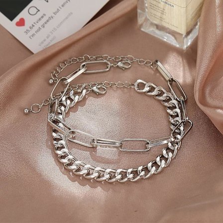 Silver Cuban Chain Anklet Armband Lager Paperclip Chain 2 Pcs Set Fot Smycken Present till Kvinnor Flickor