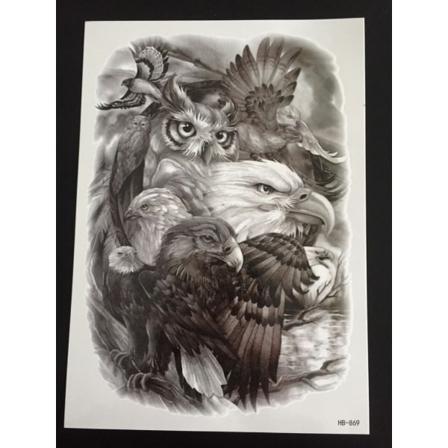 Tillfällig Tatuering 21 X 15cm - Uggla/örnar