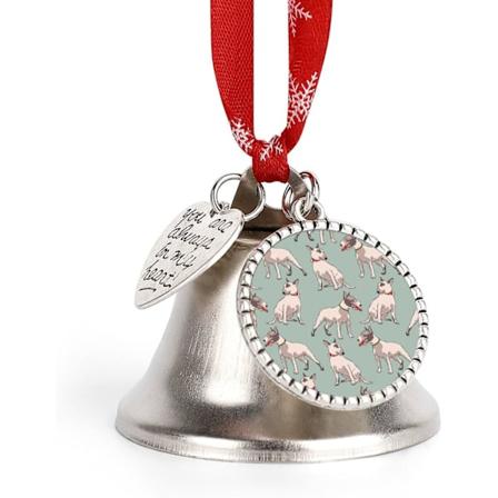Bull Terrier Silverklocka Ornament Julgrans Klockor med Röd Snodd Metall Julhängande Dekorationer för Semesterfest Kärleks Klocka Kärleks Klocka