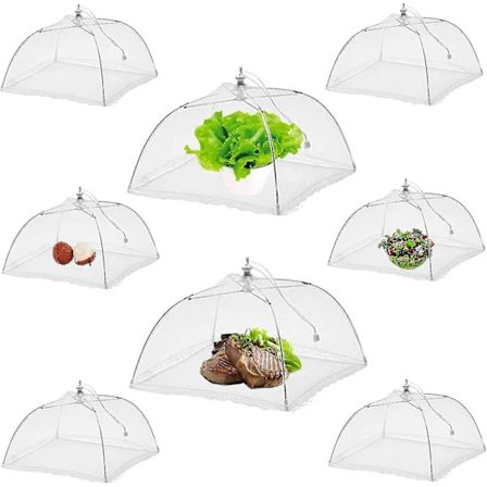 8 stk. Sammenklappelige madbeskyttere net skærm paraply til at holde insekter og fluer væk, 43 x 43 cm