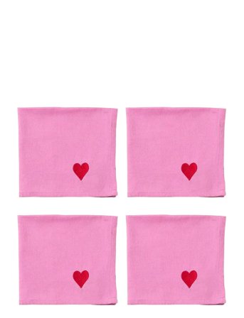 Midnatt Napkins 4-Pack Pink Hearts - Pink - 40X40CM