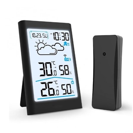 Noir værstasjon trådløs, termometer hygrometer barometer innendørs utendørs med LED-sensor
