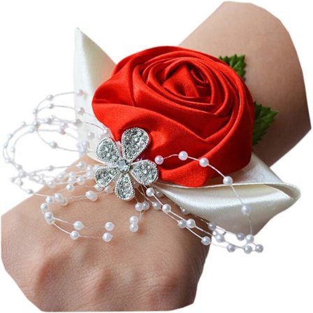 1 stk. Brudebukett til håndledd, dekorativ håndblomst for brudepike, rød