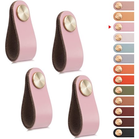 4 st läderhandtag för möbler, skåpdörrknopp läderhandtag lådknopp, vintage möbelhandtag för skåp, byrå, kök (rosa, enkel hål)