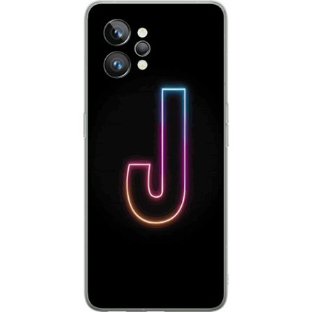 Yhteensopiva Puhelinkuori Realme Realme GT2 Pro Minimaalinen neonkirjain J värien vaihtuessa valossa mustaa taustaa vasten