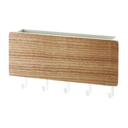 Brev- och nyckelorganisatör väggmonterad med 5 krokar, dekorativ trä aluminium nyckelkedja rack galge för entré