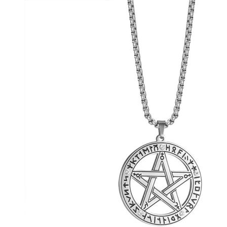 Halsband i rostfritt stål med övernaturlig pentacle pentagramhänge, häxskyddande stjärnamuletthalsband för män och kvinnor, rostfritt stål